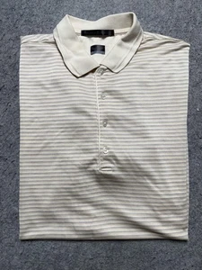 Nike Tiger Woods Polo Shirt Mens Large Beige Stripe Dri-FIT Golf Performance - Picture 1 of 9
