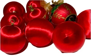 VTG Silk Satin Red Christmas/Holiday Ball ornaments set of 8 + 1 Extra Foam - Picture 1 of 4