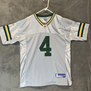 Brett Favre #4 maglia uomo 50 Reebok NFL Green Bay Packers cucita grigio chiaro - Foto 1 di 14