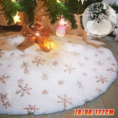 White Christmas Tree Skirt Base Faux Fur Xmas Floor Mat Ornaments Decoration NEW - image 1 of 4