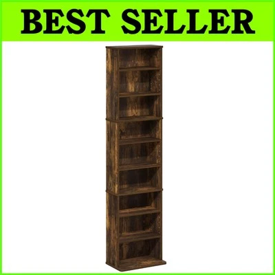 Estante de torre de almacenamiento de medios compacto y elegante de 9 estantes - pino ámbar ajustable Foto 1 de 4