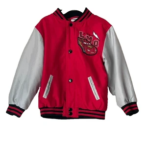Disney Store Red Pixar Cars Lightning Mcqueen Patch Varsity Boys Jacket Size 4 - Picture 1 of 10