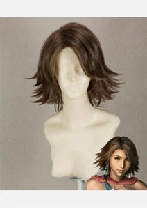 Parrucca Final Fantasy FFX2 Yuna corta marrone stile anime cosplay parrucca capelli sintetici @ - Foto 1 di 8