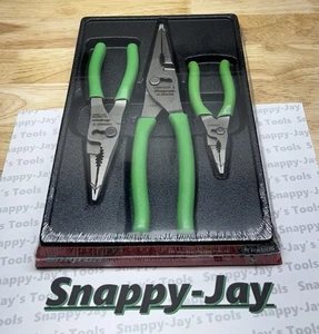 Snap-On Tools NEW GREEN 3pc Soft Grip Long Nose Slip Joint Pliers Set PL3LNSJCFG - Picture 1 of 6