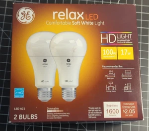 Relax HD LED Light Bulbs, Soft White, 1600 Lumens, 15-Watts, 2-Pk. A19 - Picture 1 of 6