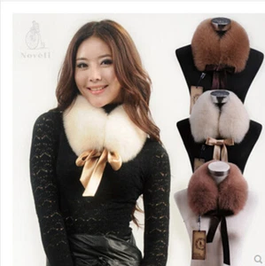 Women's Faux Fox Fur Collar Warmer Ladies Winter Fur Bib Fake Collar With Ribbon - Picture 1 of 18