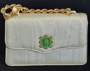 Banana Republic Green Satin Purse w/Chain & Rhinestone Snap Closure~8"x 5"~NWOT - Picture 1 of 11