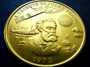 1972 Rex JULES VERNE TRIBUTE Gold Aluminum Mardi Gras Doubloon - Picture 1 of 2