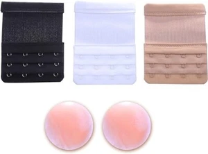 Bra Extender 4 Hook Clip – 3 Pc Set Bundle Nipplecovers Band Back Strap Extensio - Picture 1 of 7
