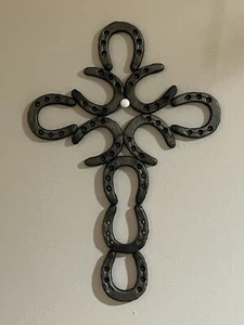 Cast Iron Wall Hanging Cross Horseshoe Heart Decor Spiritual Art Religious Gift - Picture 1 of 3