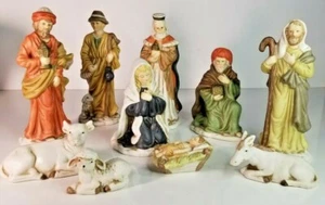 Holiday Time 9 Piece Nativity Set Porcelain Vintage Beautiful Quality - Picture 1 of 12