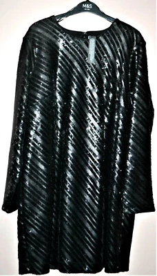 LADIES M&S BLACK SPARKLY SEQUINS PARTY DRESS / LONGLINE TOP SIZE 24 BLACK - NEW - Image 1 of 4
