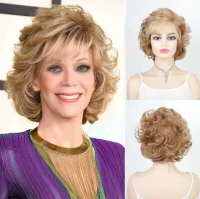 Short Fluffy Wavy Gold Blonde Mix Synthetic Hair Wigs Women Soft Natural Daily - Image 1 of 4