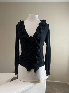ICEBERG Black Ruffles Button Down Cotton Sweater Blouse Jumper long sleeve Small - Picture 1 of 12