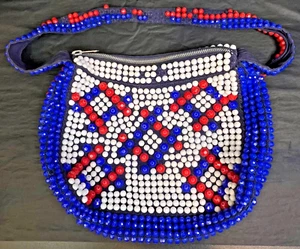 VTG Roger Von S 70's Red White and Blue Shoulder Bag Purse, Large Beads Retro - Picture 1 of 17
