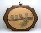 Vtg Wall Plaque Convex Four Owl Tree Branch Wood Frame Glass Bead Finish Karalus