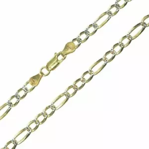 Men's 14k Gold Plated Solid 925 Silver Diamond Cut 5mm Figaro Chain Two Tone 24" - Picture 1 of 7