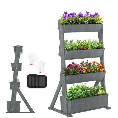 Multi-Layer Flower Wooden Rasied Planter Box Large Planting Space Flower Rack - Image 1 of 4