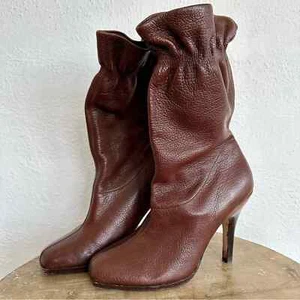 Botas de Cuero Marrón Cole Haan GALI Top con Volantes Media Pantorrilla Talla 8 - Imagen 1 de 14