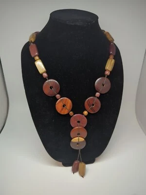 Collar Madera Cuentas Boho Disco Redondo Largo Y 24" Madera Exótica ¡Excelente! Foto 1 de 4