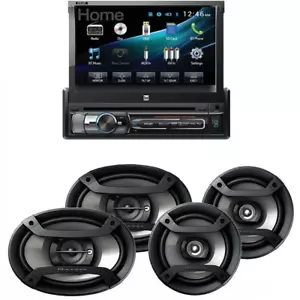 Dual Single DIN Bluetooth Receiver w 7" Flip Out Touchscreen 6.5" + 6x9 Speakers - Picture 1 of 4