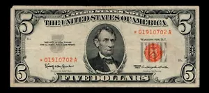 ⭐️$5 1963 Red Seal United States Note STAR Free Shipping (B94) - Picture 1 of 2