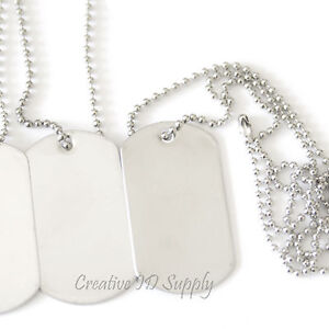 WHOLESALE 10 25 50 100 BLANK DOG TAG STAINLESS STEEL MILITARY SPEC NECKLACES