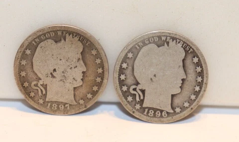 1896, 1897 US Barber Quarter 25c G+ Coin Lot Cover