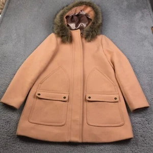 J Crew Chateau Parka Womens 6 Petite Peach Fur Trim Hood Wool Blend Winter Coat - Picture 1 of 12