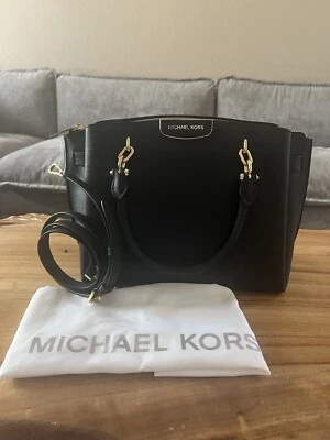 NEW Michael Kors AVRIL Small Satchel Crossbody HANDBAG Black Leather FREE SHIP! Foto 1 de 4