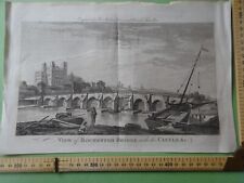 Original old Print/Bookplate - View of Rochester, Kent & Castle, circa 1790