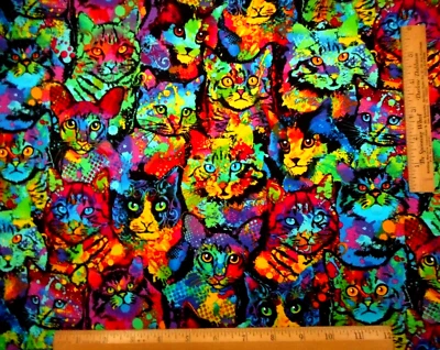 Ткань для лоскутного одеяла в ярдах упакованная радужные кошачьи морды котята котята TT хлопок премиум-класса - Изображение 1 из 2