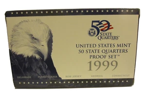 1999-S United States Mint PROOF COIN Set of 5 State Quarters in case COA 25¢ - Picture 1 of 6