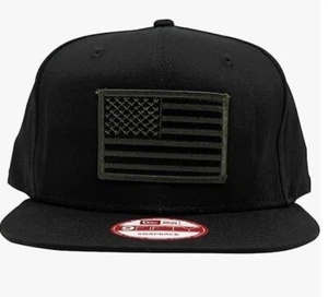 BLACK New Era NE400 9Fifty Hat/Cap with Green/Black USA Flag - Picture 1 of 4