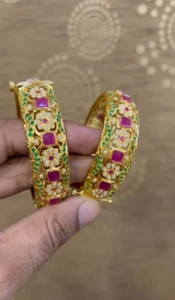 Rubino Jadau kada multicolore indiano sposa regalo matrimonio tono oro jadau kada - Foto 1 di 16