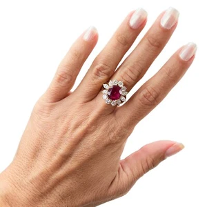 GIA Certified Ruby Halo Ring with Diamonds 18K Gold 6.57ctw - Picture 1 of 10