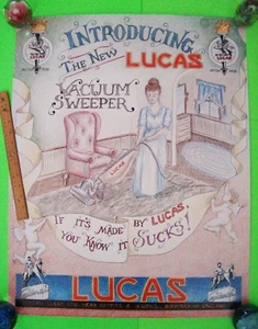LUCAS VACUUM SWEEPER Satirical British Car Parts IF IT'S LUCAS YOU KNOW IT SUCKS - Picture 1 of 3