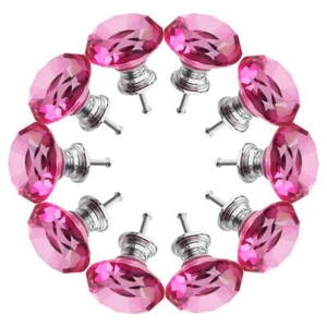 10 PCS Crystal Glass Cabinet Knob Cupboard Drawer Pull Handle Pink - Picture 1 of 7