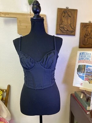 Gilly Hicks Black Bustier Corset Top Small Smocked Stretch Zip Up Back Coquette - Image 1 of 4