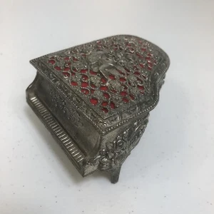 Vintage Silver Tone Metal Filigree Grand Piano Music Box Cherub Design Japan - Picture 1 of 19