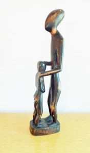 Vintage Ghana Hand Carved Wooden Statue Mother and Child West African Souvenir - Picture 1 of 5