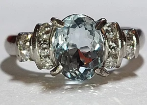 Solid platinum 1.89 carat natural aquamarine diamond ring 7.8 grams *GIA - Picture 1 of 23
