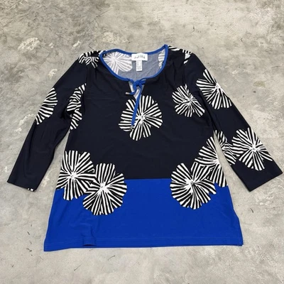Top túnica Joseph Ribkoff para mujer talla 10 azul floral elástico relajado informal cómodo Foto 1 de 4