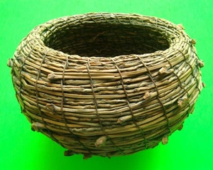 ANTIKER "KNOBBY" WEIDENHOLZ 10" X 5" RUNDER KORB außergewöhnlich primitiv Xlnt - Bild 1 von 10