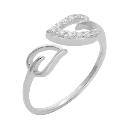 Silverly Anello Argento 925 12 Zirconi Doppio Foglia Cuore Regolabile - Immagine 1 di 4