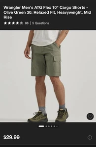 Wrangler Pantaloncini Cargo Uomo ATG Flex 10" Grigio - Taglia 42 Nuovi con etichette - Foto 1 di 7