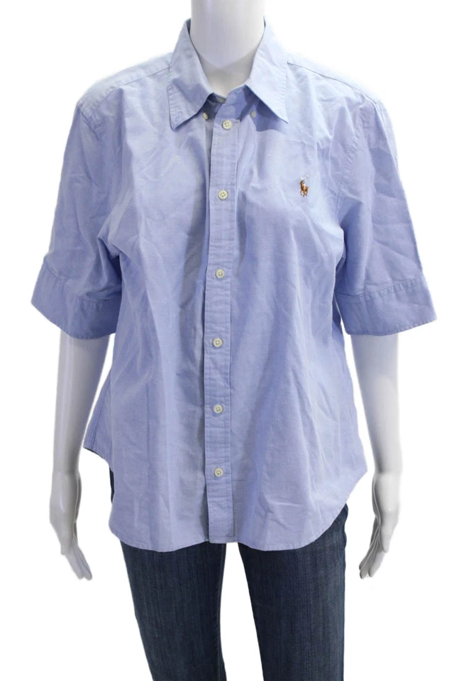 Ralph Lauren Mujer Azul Claro Algodón Manga Corta Cuello Abotonado Talla XL Foto 1 de 4