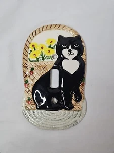 Vtg Takahashi Tuxedo Black Cat Light Switch Cover Ceramic Japan HAS WEAR READ - Picture 1 of 9