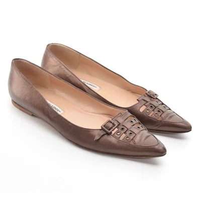 Zapatos planos de ballet para mujer Manolo Blahnik punta remache 39,5 9 bronce cuero Foto 1 de 4