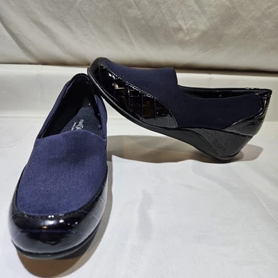 Zapatos de vestir East 5th EF EVARD azul marino brillante tacón de cuña sin cordones para mujer talla 8W Foto 1 de 4